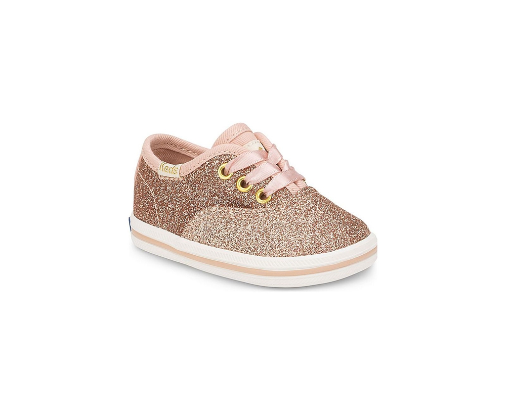 Πανινα Παπουτσια Παιδικα - Keds Kate Spade New York Champion Glitter Crib - Ροζ Χρυσο Χρωμα - AZIJF7